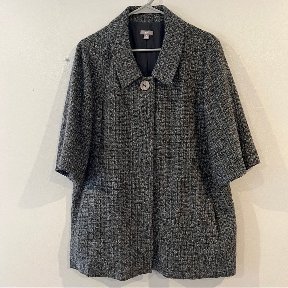 J Jill gray tweed short sleeve wool blend snap front blazer jacket - Picture 11 of 11